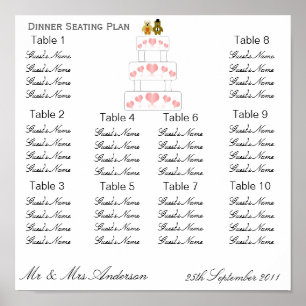 Pink Hearts Wedding Dinner Seating Plan Poster