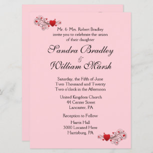 Pink Hearts Wedding Invitation