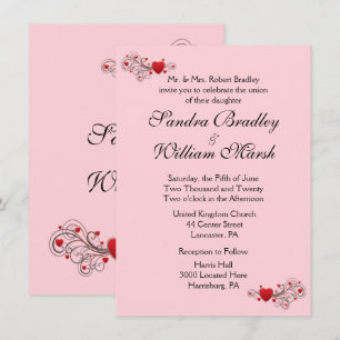 Pink Hearts Wedding Invitation