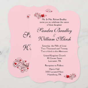 Pink Hearts Wedding Invitation