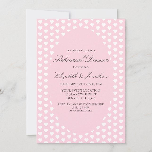 Pink Hearts Wedding Rehearsal Dinner Invitation (Front)