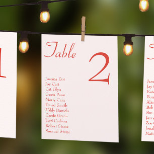 Pink Hearts Wedding Table Seating Chart Card