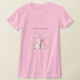 Pink Hearts White Cats Love T-Shirt