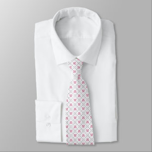 Pink Hearts White Diamonds Argyle Pattern Tie