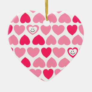 Pink Hearts with 2 Smiling Hearts Ceramic Tree Decoration