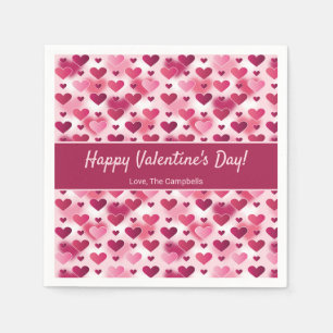 Pink Hearts With Custom Text Valentine's Day Napkin
