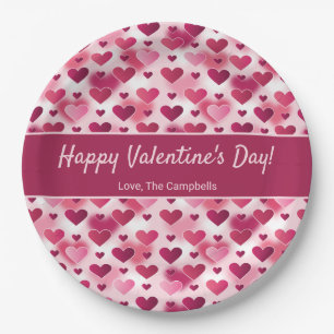Pink Hearts With Custom Text Valentine's Day Paper Plate