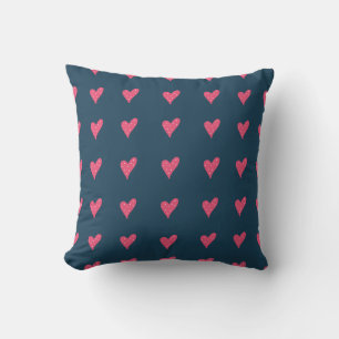 Pink Hearts with Dots Drawing Valentine`s Day Thro Cushion
