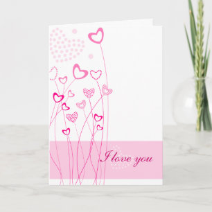 Pink Hearts with flowers Greeting Card