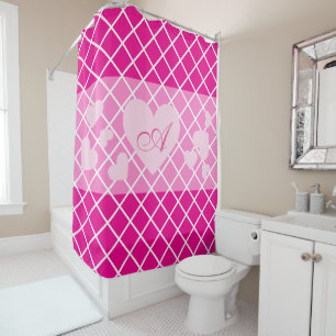 Pink Hearts with Girly Monogram Shower Curtain