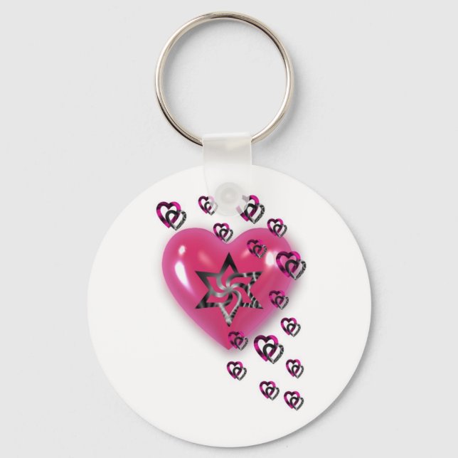 Pink Hearts with Star Key Ring (Front)