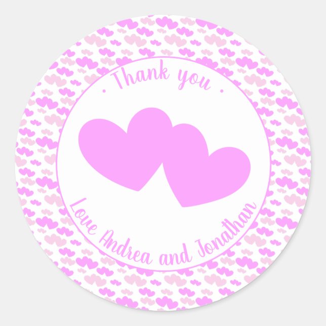 Pink hearts with text Thank you Classic Round Sticker (Front)