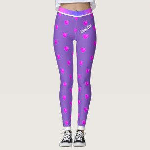 Pink Hearts with Your Name on Purple or Your Colou Leggings