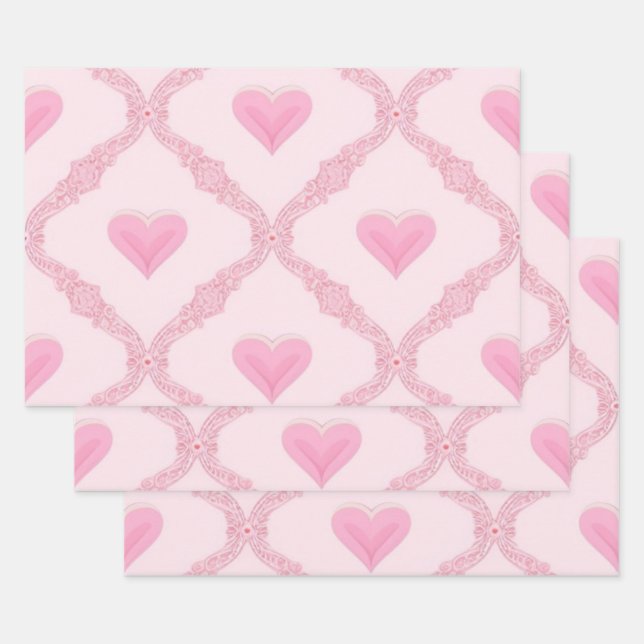 Pink Hearts Wrapping Paper (Set)