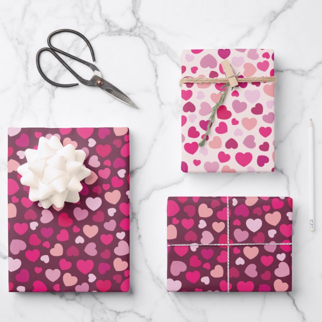 Pink Hearts Wrapping Paper Sheet (Front)