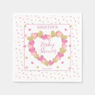 Pink Hearts Wreath A Little Sweetheart Baby Shower Napkin