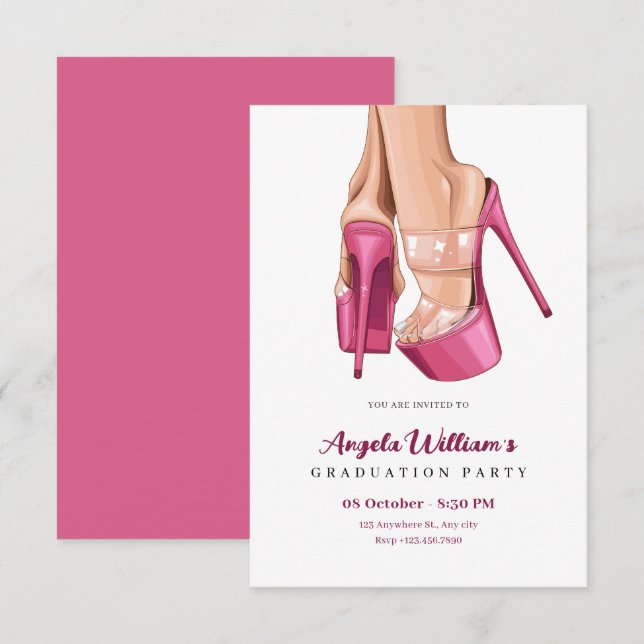 Pink heels sweet Graduation party Invitation (Front/Back)