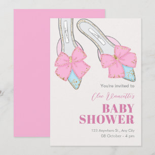 Pink heels with ribbon baby shower invitation