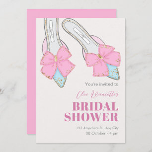 Pink heels with ribbon bridal shower invitation