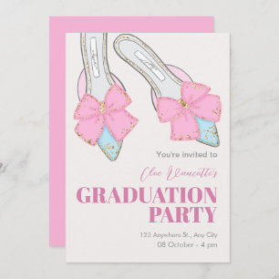 Pink heels with ribbon graduation invitation