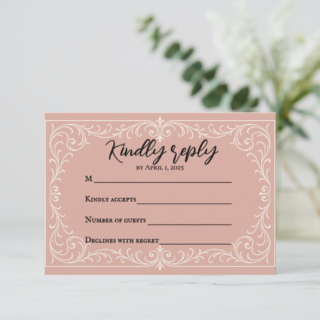 Pink Heirloom Wedding RSVP Card (Standing Front)