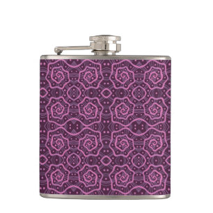 "Pink helices” arabesque pattern in pink & purple Hip Flask