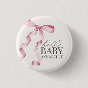 Pink Hello Baby Bow Girl Baby Shower Favours 3 Cm Round Badge