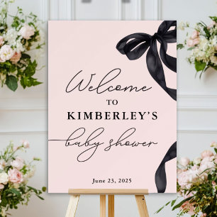 Pink Hello Baby Bow Girl Baby Shower Welcome Sign