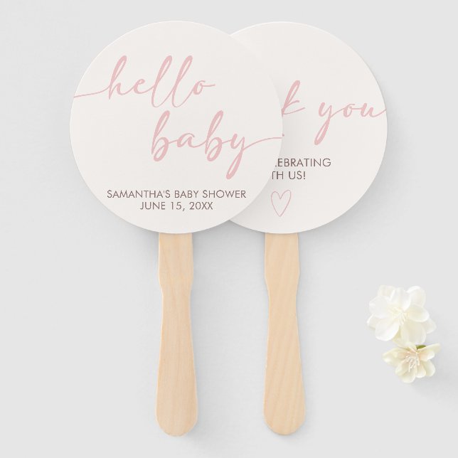 Pink Hello Baby Shower Hand Fan (Front and Back)