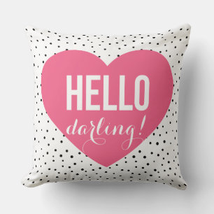 Pink Hello Darling Heart Polka Dots Pattern Cushion