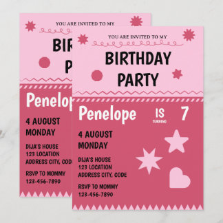 Pink Hello Kitty Birthday Party Invitation