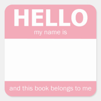 Pink "Hello" Name Badge Bookplate Square Sticker