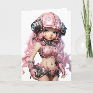 Pink Helmet Steampunk Girl Character Card