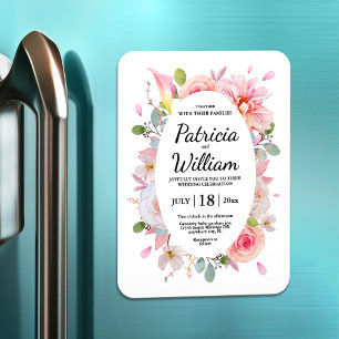 Pink Herbs Blossom Flowers Save The Date Wedding  Magnet
