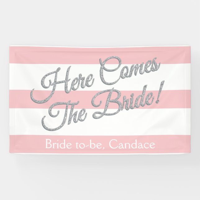 Pink, Here Comes The Bride, Bridal Shower Banner (Horizontal)