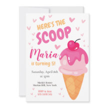 Pink Here's the scoop Girl Birthday Invitation