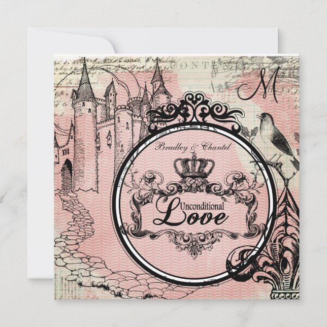 Pink Herringbone Unconditional Love Wedding Invite (Front)