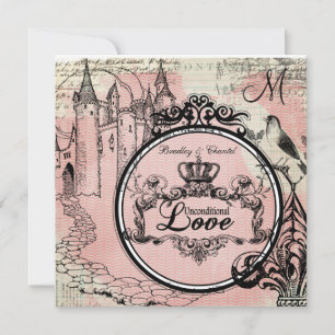 Pink Herringbone Unconditional Love Wedding Invite