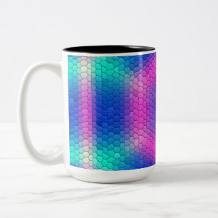 Pink Hexagon Mosaic on Blue Gradient Two-Tone Coffee Mug