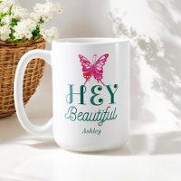 Pink Hey Beautiful Quote Green Typography