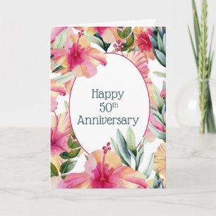 Pink Hibiscus 50th Wedding Anniversary Card