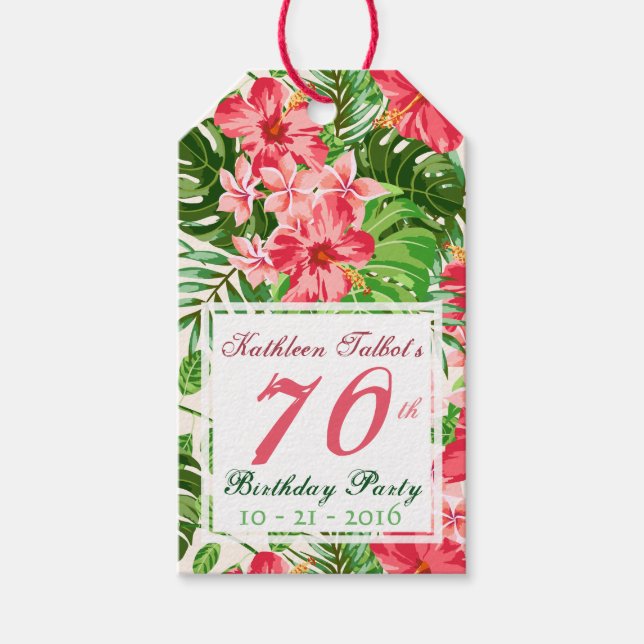 Pink Hibiscus 70th Birthday Party Gift Tag (Front)