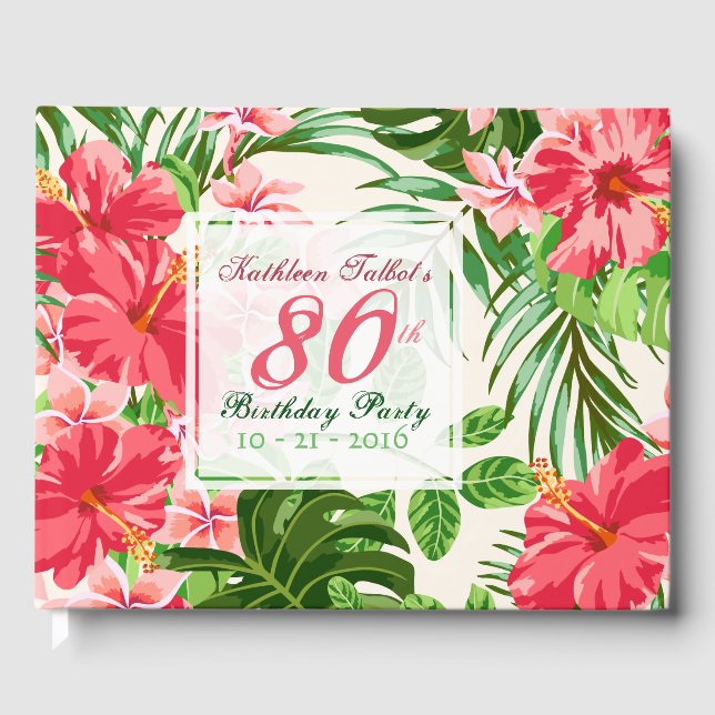 Pink Hibiscus 80th Birthday Party Guest Book (Front)