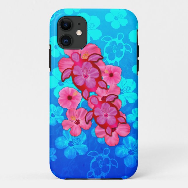 Pink Hibiscus And Honu Turtles Case-Mate iPhone Case (Back)
