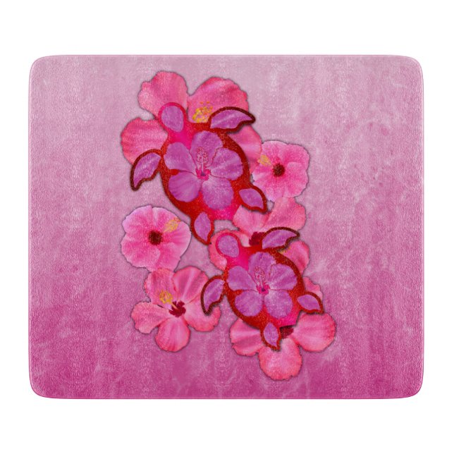 Pink Hibiscus And Honu Turtles Cutting Board (Front)