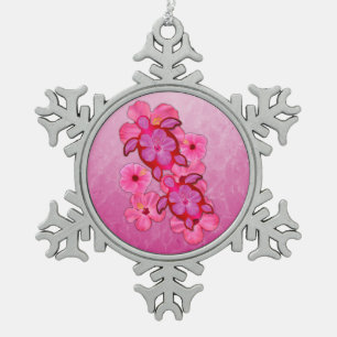 Pink Hibiscus And Honu Turtles Snowflake Pewter Christmas Ornament