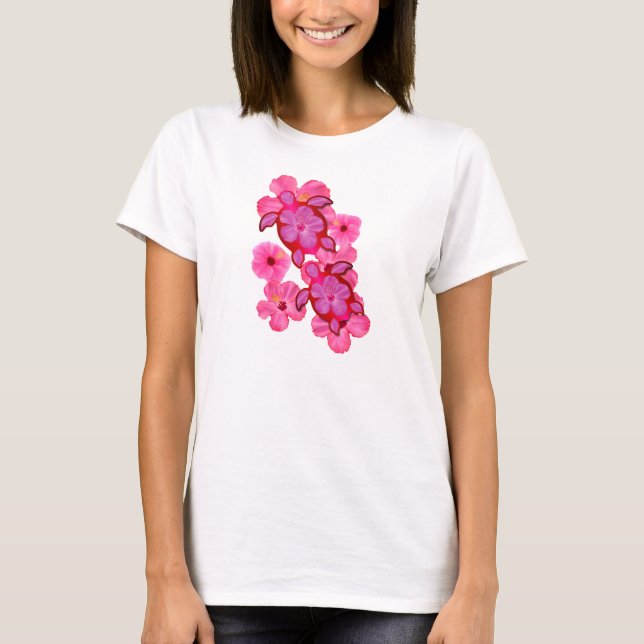 Pink Hibiscus And Honu Turtles T-Shirt (Front)