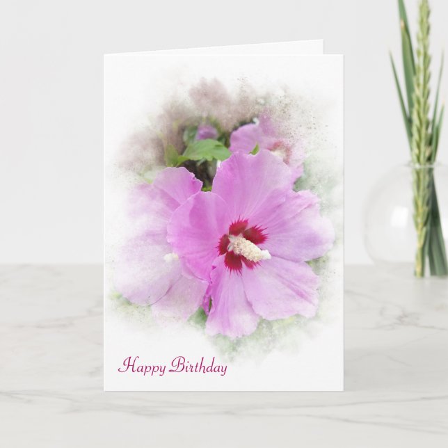 pink hibiscus birthday flower card (Front)