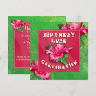 Pink Hibiscus Birthday Luau Party Invitations
