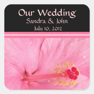Pink Hibiscus Blossom Wedding Stickers